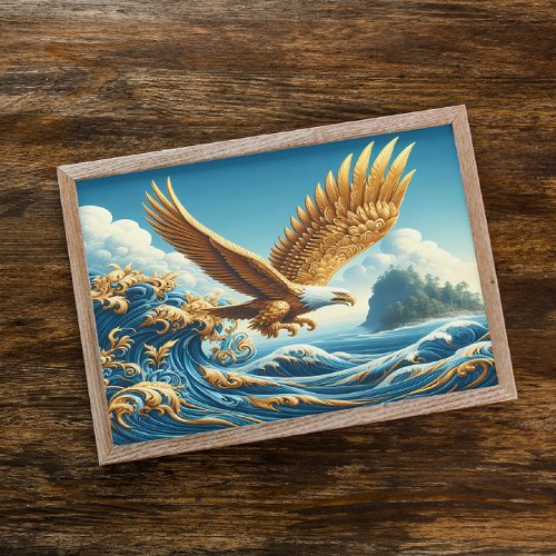 Majestic Eagle Soaring Above A Powerful Wave Poster