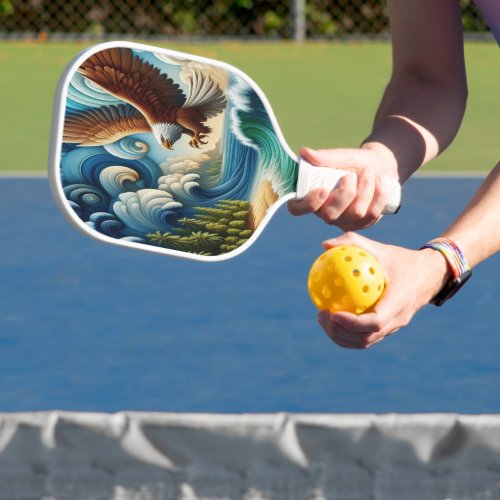 Majestic Eagle Soaring Above Crystal Waters Pickleball Paddle