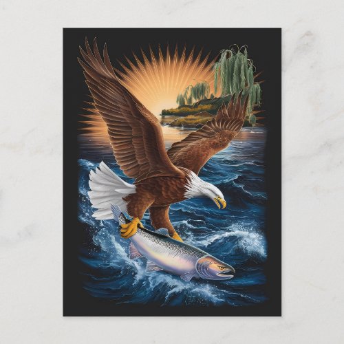 Majestic Eagle Soaring Above Fishes Below Postcard