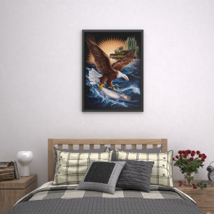 Majestic Eagle Soaring Above Fishes Below Poster