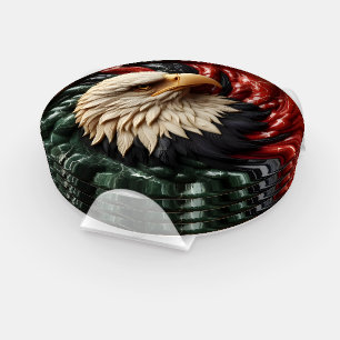 Majestic Eagle Soaring Amidst Red White and Green Coaster Set