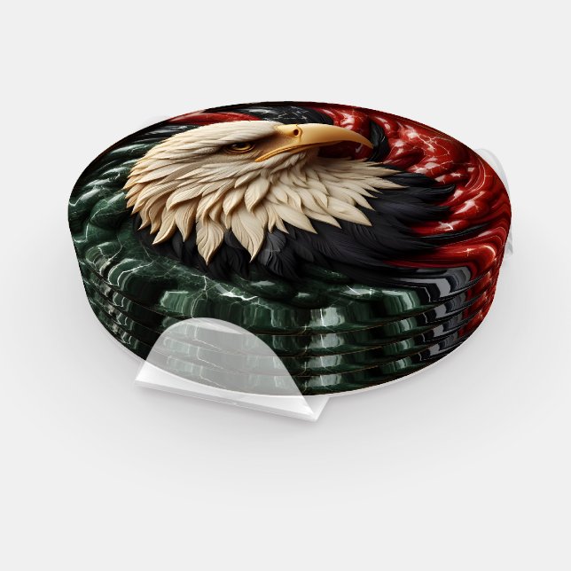 Majestic Eagle Soaring Amidst Red White and Green Coaster Set (Set)