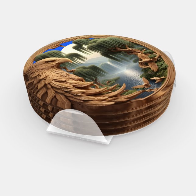 Majestic Eagle Soaring by Waterfall Coaster Set (Set)