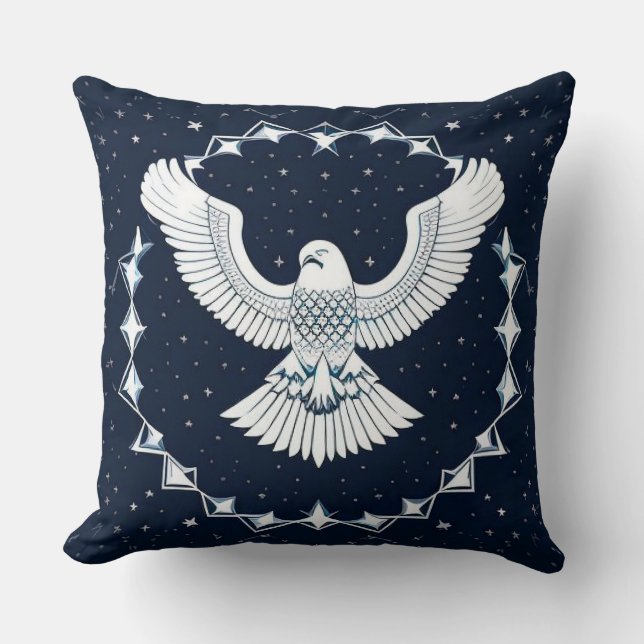 Majestic Eagle Soaring in a Starry Night Sky Throw Pillow (Front)