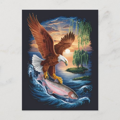 Majestic Eagle Soaring Over a Fish Postcard