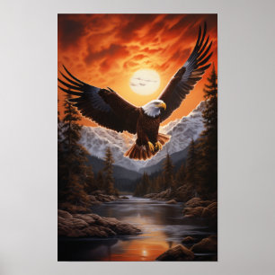 Majestic Eagle Soaring Over Stream - Stunning Wild Poster