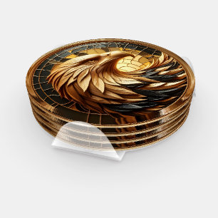 Majestic Eagle Soaring Through Stained Glass Coaster Set