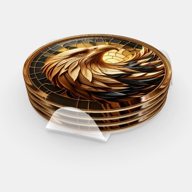 Majestic Eagle Soaring Through Stained Glass Coaster Set (Set)