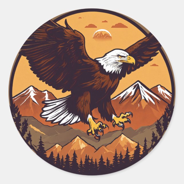 Majestic Eagle Sunset Flight Classic Round Sticker (Front)