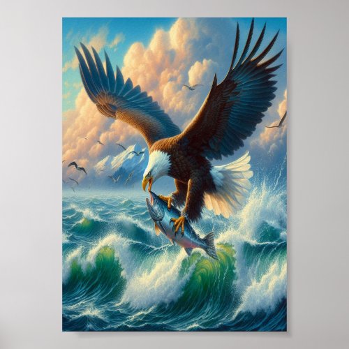 Majestic Eagle Swooping Down to Catch Fish 5x7 Poster
