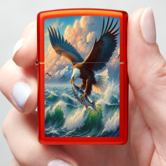Majestic Eagle Swooping Down to Catch Fish Zippo Lighter (In Hand)