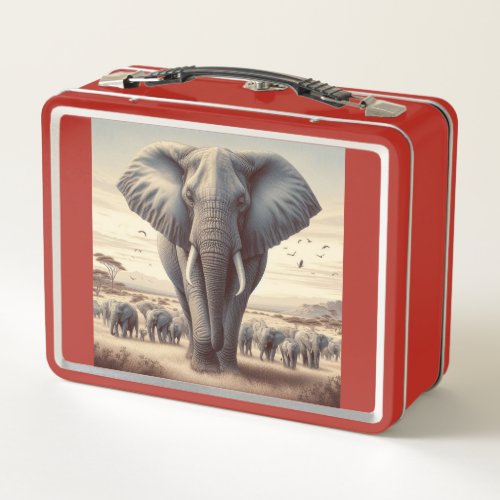 Majestic Elephant Herd in Savannah Metal Lunch Box