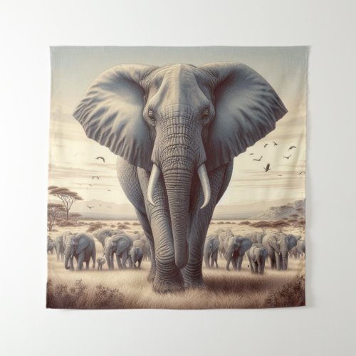 Majestic Elephant Herd Tapestry