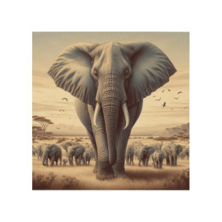 Majestic Elephant Herd Wood Wall Art