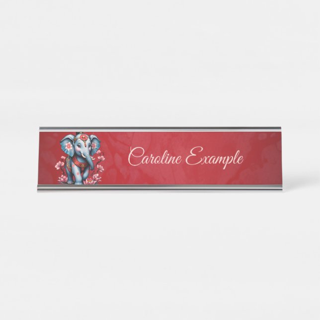 Majestic elephant in traditional Japanese style.  Desk Name Plate (Front)