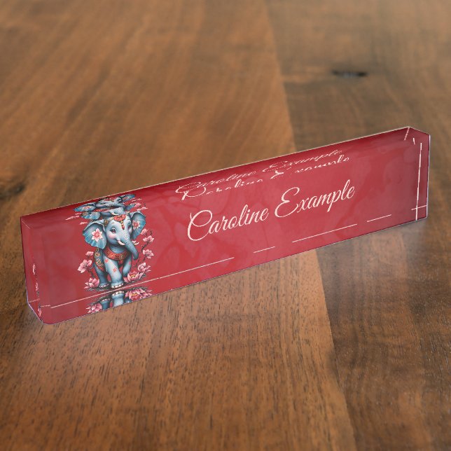 Majestic elephant in traditional Japanese style.  Desk Name Plate (Side)