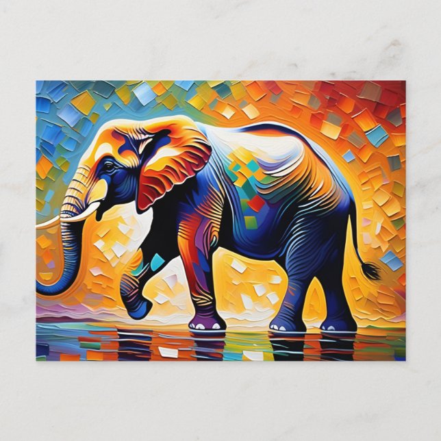 Majestic Elephant in Vibrant Hues Postcard (Front)