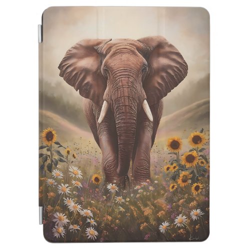 Majestic Elephant in Wildflower Field iPad Air Cover