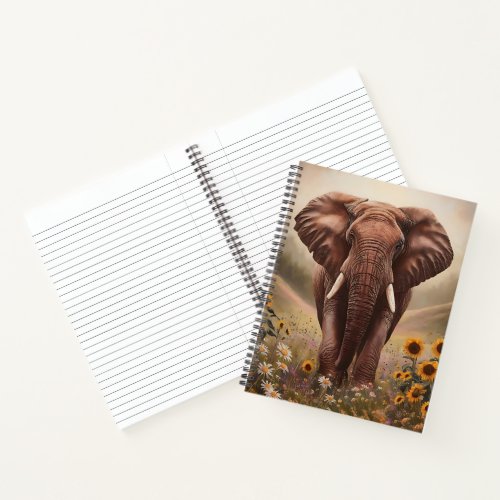 Majestic Elephant in Wildflower Field Notebook