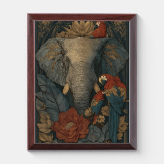 Majestic Elephant Macaw Botanical Wall Art – Dark Award Plaque