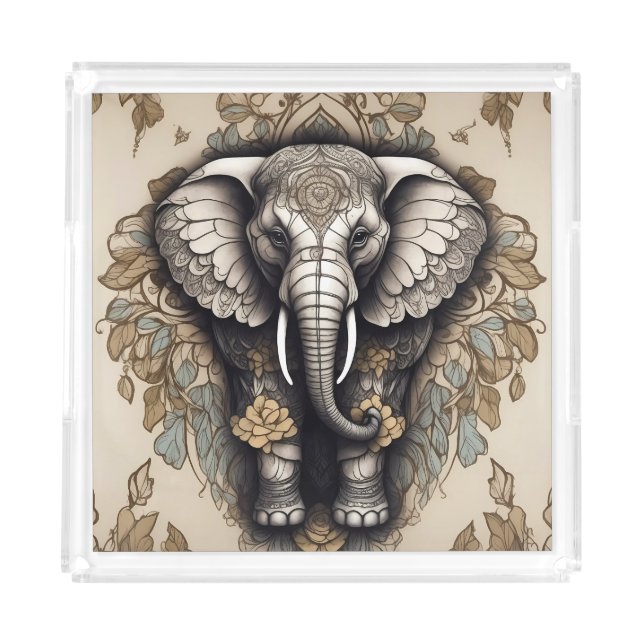 Majestic Elephant Mandala Acrylic Tray (Front)