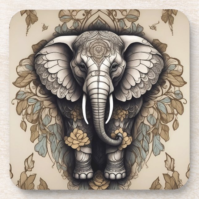 Majestic Elephant Mandala Beverage Coaster (Front)