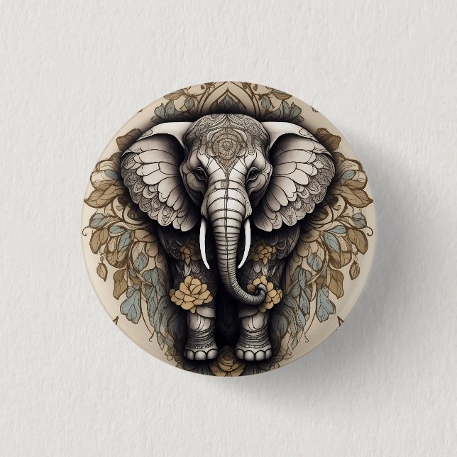 Majestic Elephant Mandala Button (Front)