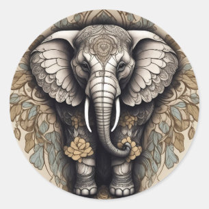 Majestic Elephant Mandala Classic Round Sticker