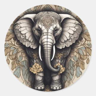 Majestic Elephant Mandala Classic Round Sticker