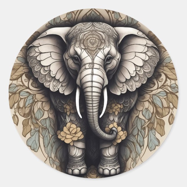 Majestic Elephant Mandala Classic Round Sticker (Front)