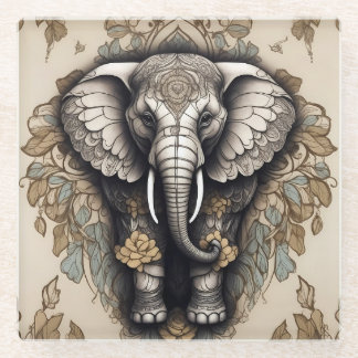 Majestic Elephant Mandala Glass Coaster