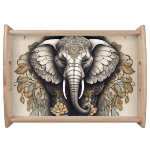 Majestic Elephant Mandala Serving Tray