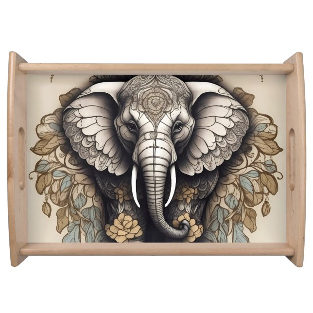Majestic Elephant Mandala Serving Tray (Front)