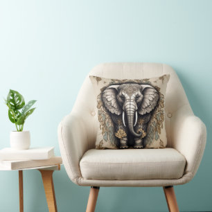 Majestic Elephant Mandala Throw Pillow
