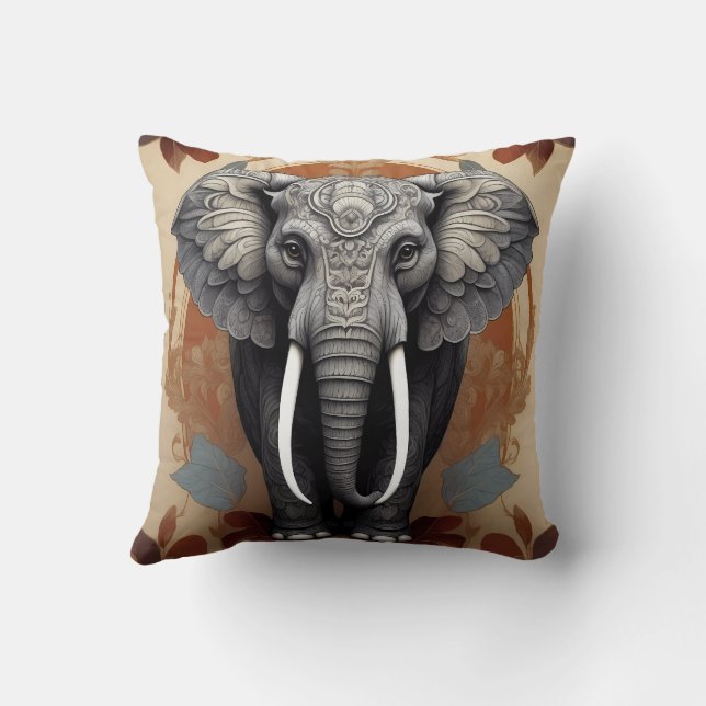 Majestic Elephant Mandala Throw Pillow (Back)