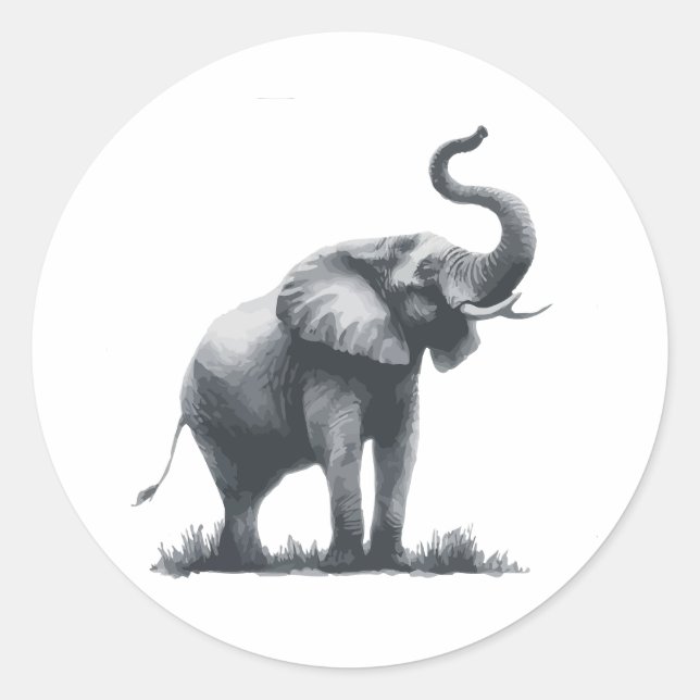 Majestic Elephant with Raised Trunk Classic Round Sticker (Front)