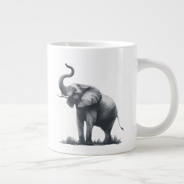 Majestic Elephant with Raised Trunk Giant Coffee Mug (Right)