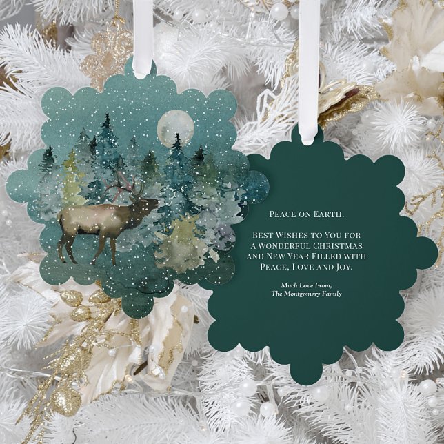 Majestic Elk Forest Full Moon Snowfall Christmas Ornament Card (Creator Uploaded)