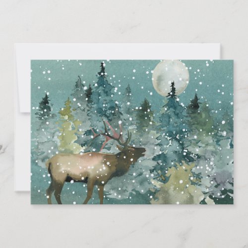 Majestic Elk Forest Full Moon Snowfall Holiday Card
