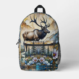 Majestic Elk in floral mountain valley Printed Backpack