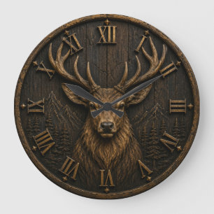 Majestic Elk Rustic Wildlife Mountain Cabin Huntin Large Clock