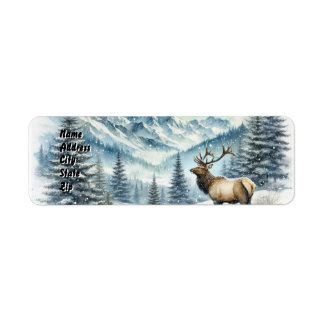 Majestic Elk Snowy Mountain Wildlife Label