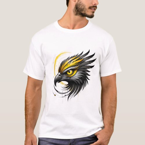 Majestic emblem Black yellow grey color eagle T_Shirt