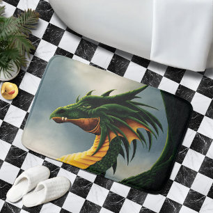 Majestic Emerald Green Dragon Fantasy Bath Mat