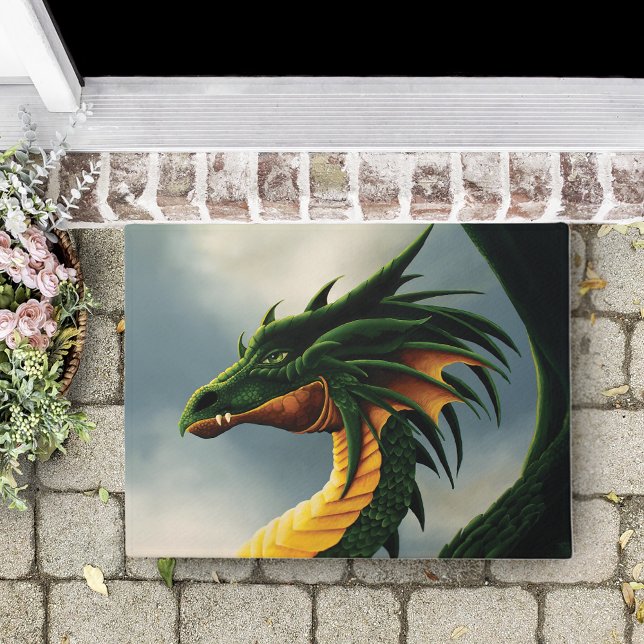 Majestic Emerald Green Dragon Fantasy Doormat (Creator Uploaded)