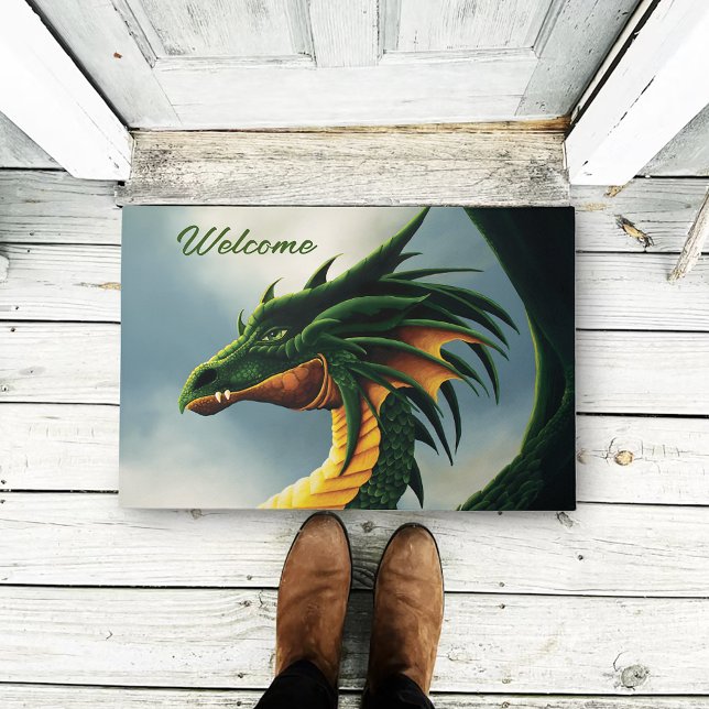 Majestic Emerald Green Dragon Fantasy Doormat (Creator Uploaded)