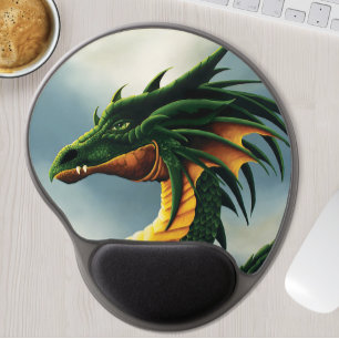 Majestic Emerald Green Dragon Fantasy Gel Mouse Pad
