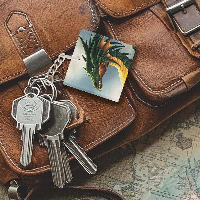Majestic Emerald Green Dragon Fantasy Keychain (Creator Uploaded)