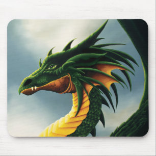 Majestic Emerald Green Dragon Fantasy Mouse Pad