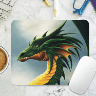 Majestic Emerald Green Dragon Fantasy Mouse Pad